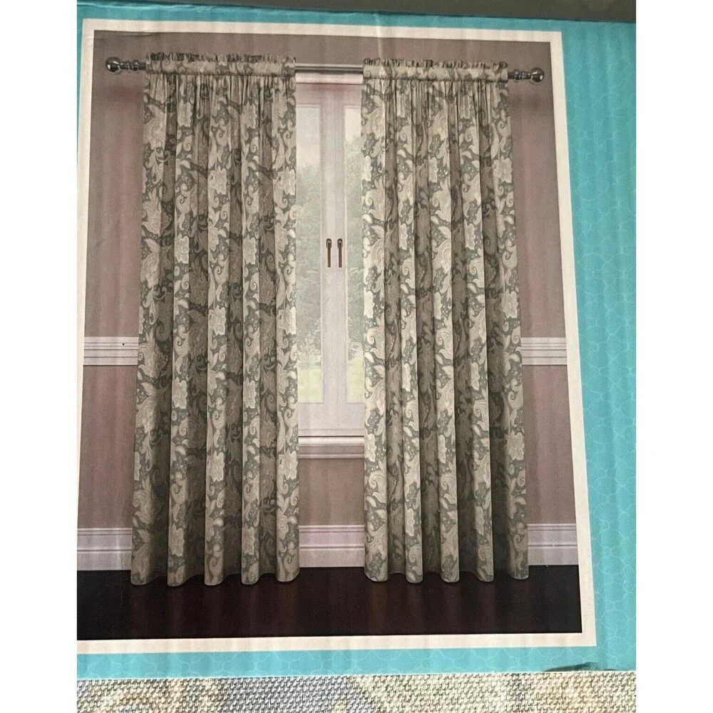 Traditions by Waverly Declyn Paisley Rod Pocket Curtains Panels Blue Gray 52x84